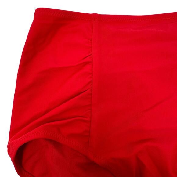 Aerie High Waisted Full Coverage Bikini Bottom Red Retro Side Ruching Size S NEW - Picture 2 of 9